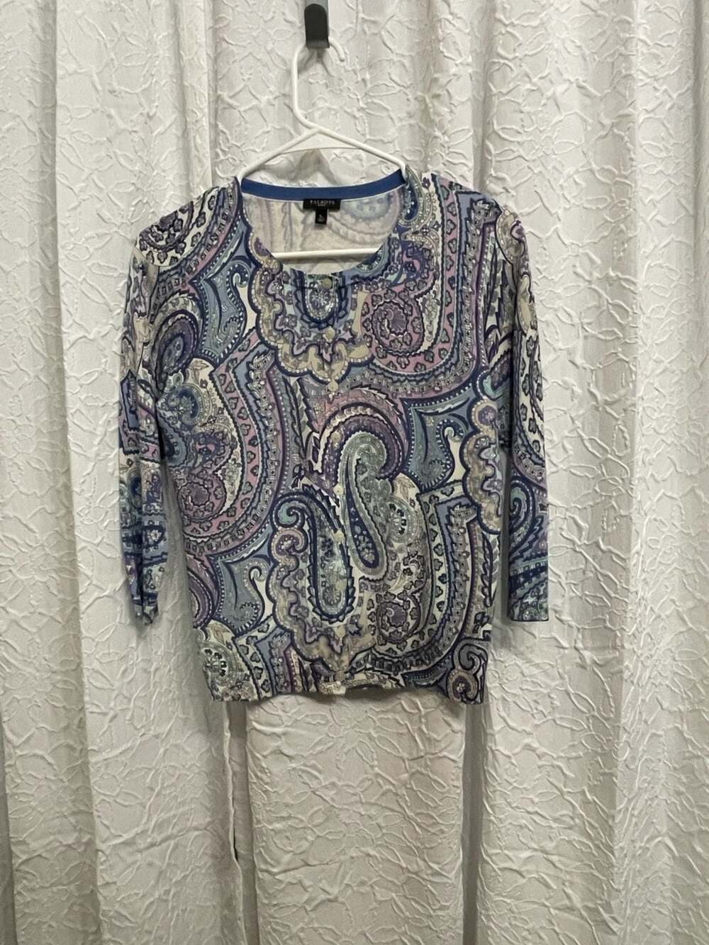 Talbots Paisley Cardigan Sweater Size Sp Blue Purple Cotton Rayon SP